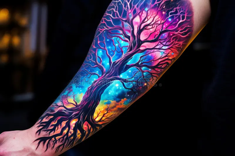 cosmic galaxy tree tattoo